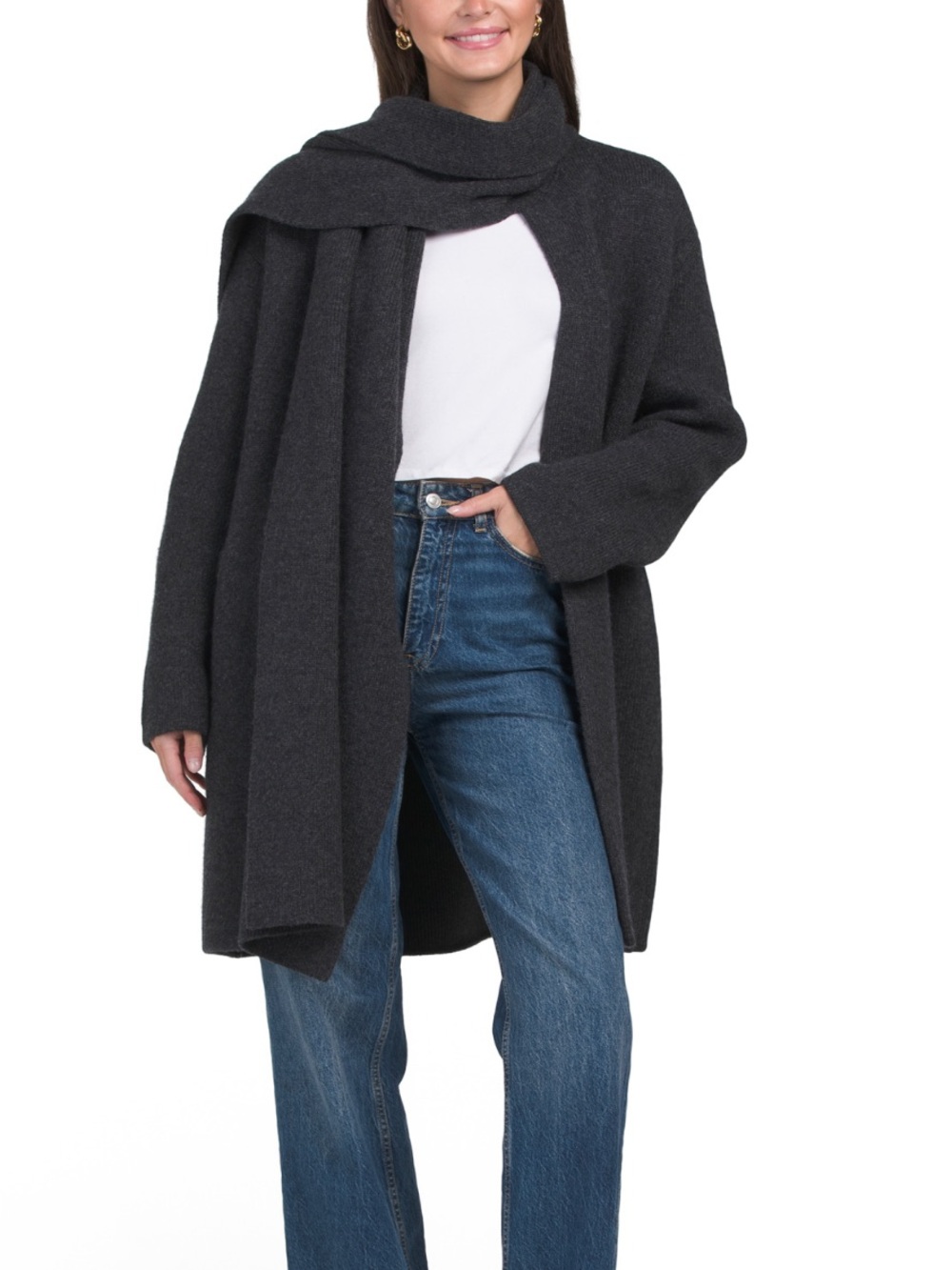 Vince Charcoal Wool Blend Draped Car Sweater Coat NWT - Picture 4 of 9